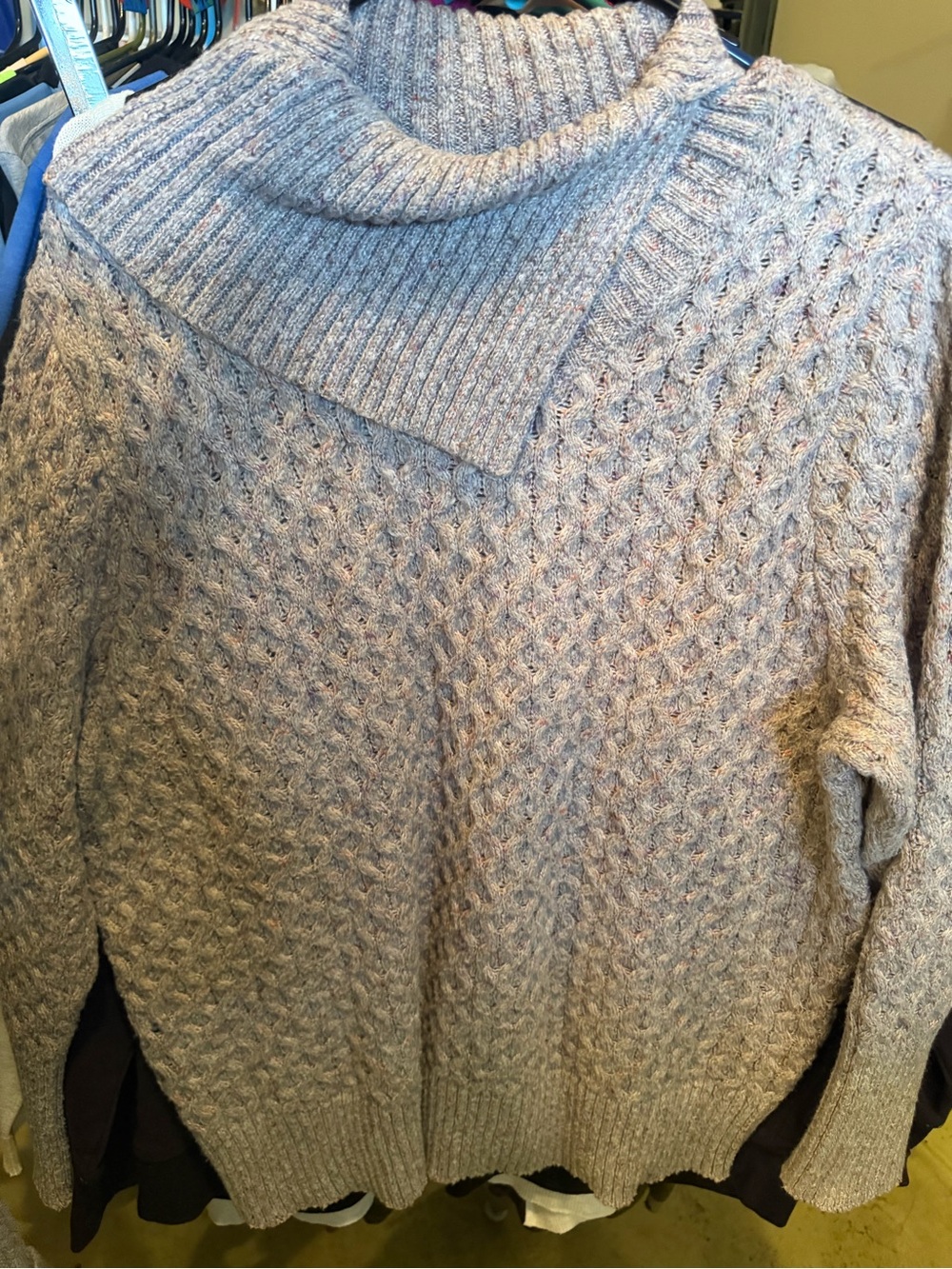 Retrology Light gray Cable Knit Turtleneck Sweater